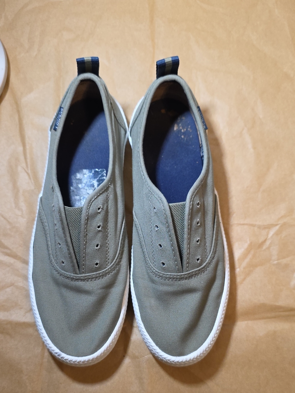 Sperry Olive Slip-On Canvas Loafers with White Sole